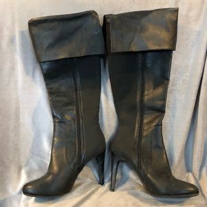 Sexy 2way wear Knee High Black Pleather Boots tall